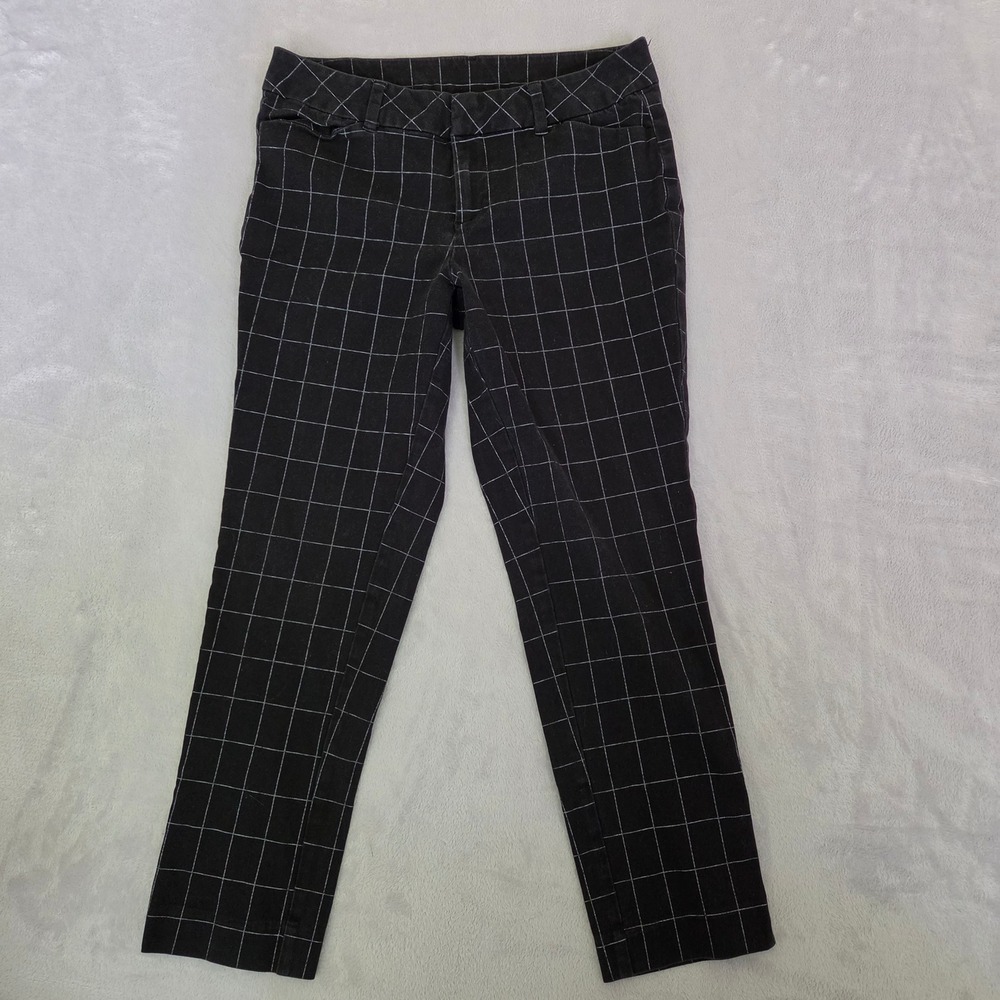 Black Windowpane Plaid Stretch Trousers Pants Corporate Goth Dark Academia Sz 10
